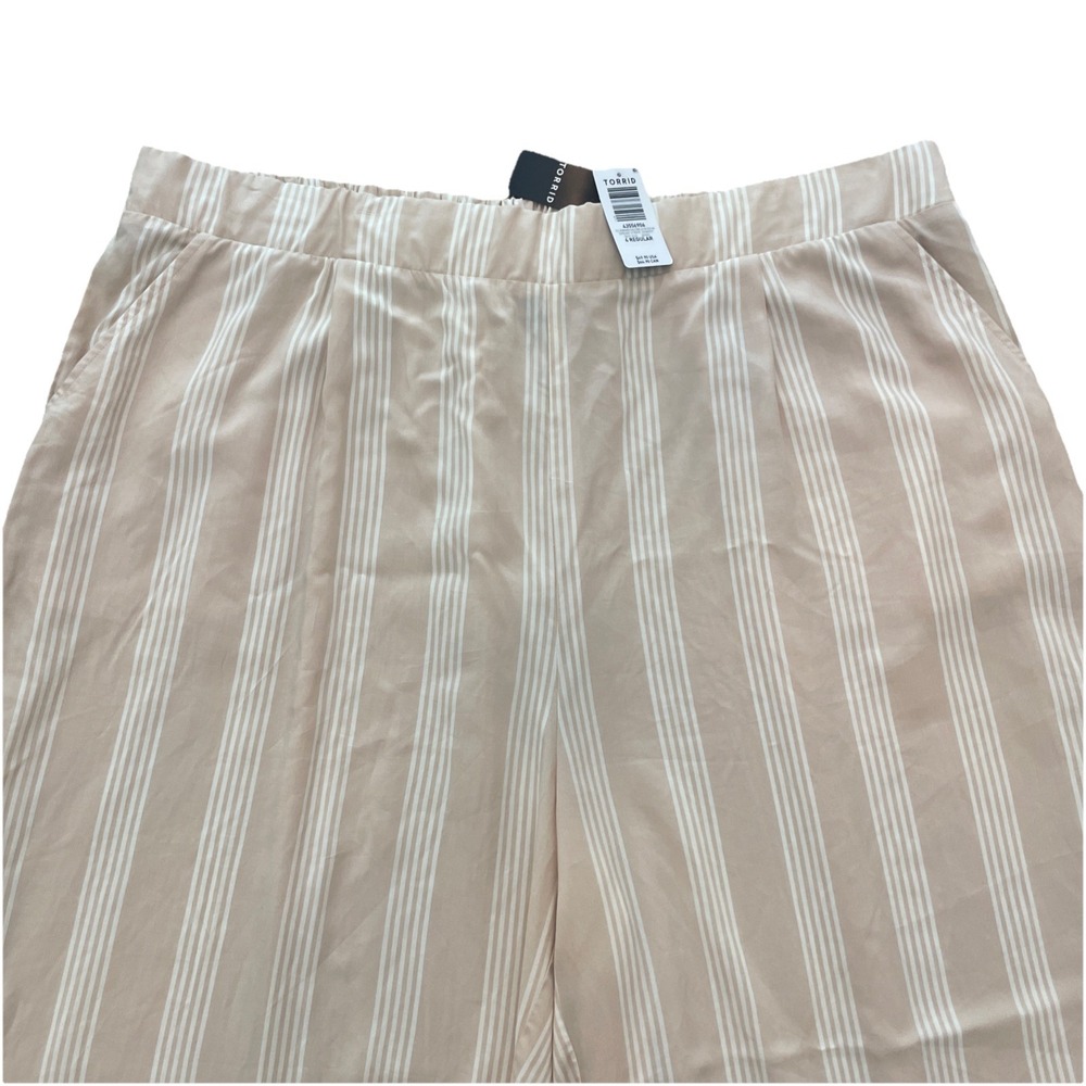 NWT Torrid Challis Pants Women Plus 4xR Pull On Wide Leg TAN/WHITE Stripe Pocket